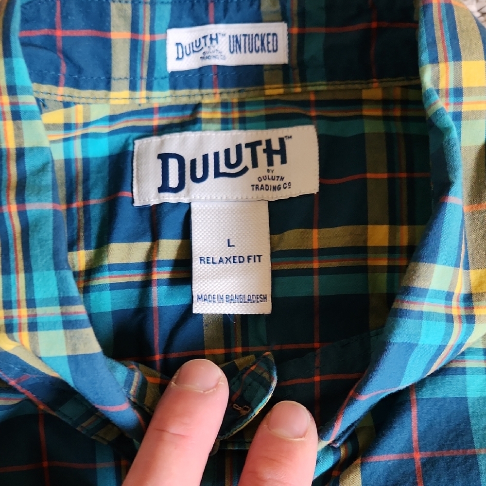 Duluth Trading Co Men's Green and Yellow Plaid Shirt - Picture 2 of 3